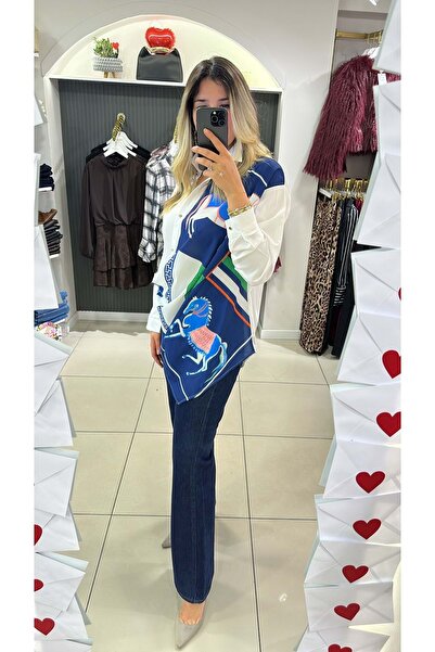 HandeButik Kadın Desenli Oversize Tasarım Tunik Gömlek