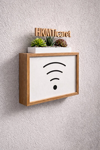 HKM Ticaret 25X35X7 cm Bamboo Wall-Mountable Insurance Modem-Wifi Storage Box...