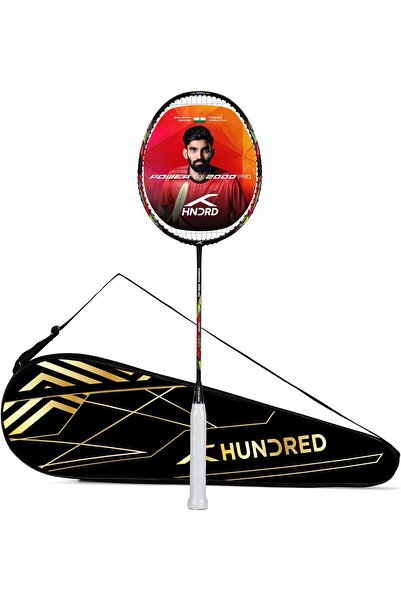 Hundred POWERTEK 2000 PRO Badminton Racket with Full Cover (90g, Black)