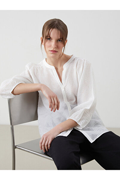 LC Waikiki Vizyon New Season Open Collar Openwork Jacquard Women's Blouse