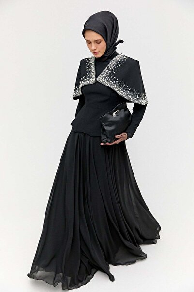 Setrms Çıkarılabilir Pelerinli Krep Abiye Elbise