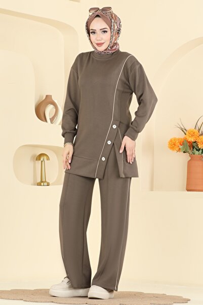 ModaMerve Aksesuar Düğmeli Modal Takım 2644MSZ1172-MS Koyu Vizyon