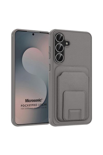 Microsonic Samsung Galaxy S25 Fe Case Pocketpro Litchi Gray