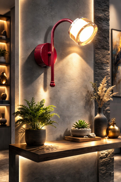 Natiorj Şeffaf Cam Detaylı Bordo Pilli Tak Çalıştır Cafe Salon Yatak Odası Ap...