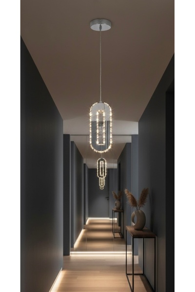 MİRAN HOME Modern Oval Boşluklu 35cm Kristal Taşlı Gümüş Tekli Sarkıt Avize /...