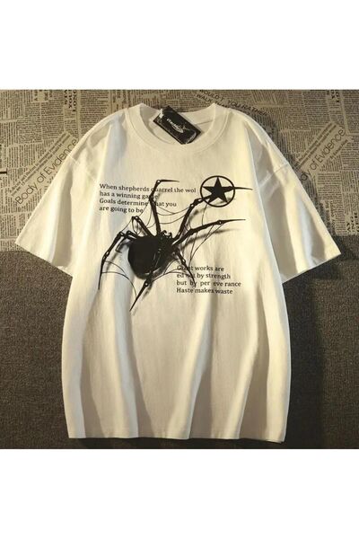 Gothicas Λευκό Unisex Y2k Streetwear Spider Spider Μαλακό χτενισμένο βαμβακερ...