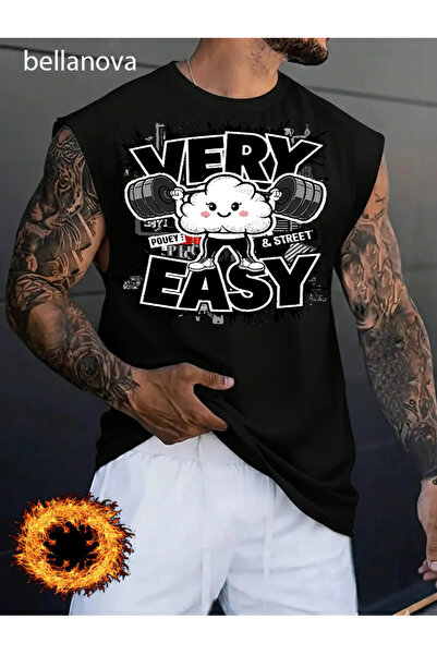 bellanova Men's Streetwear Style Original Lettered Black Cotton Tank Top Clot...