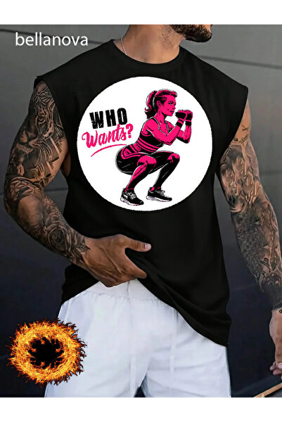 bellanova Men's Streetwear Style Original Lettered Black Cotton Tank Top Clot...