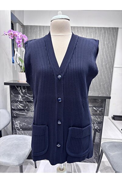 Özenli Triko Wool Knitted Patterned Knitwear Mother's Vest Non-Pilling