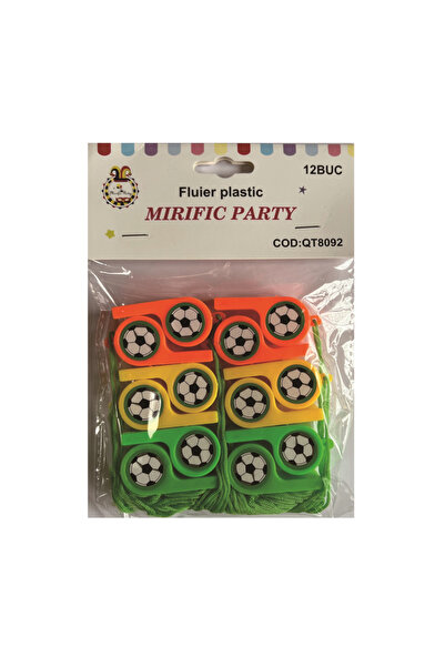 Mirific Party Set de 12 fluiere din plastic, diverse culori, fotbal