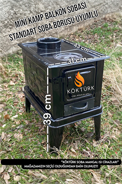 KUZİNECİM MİNİ KAMP BALKON SOBASI EMAYE KAPLAMA STANDART SOBA BORUSU UYUMLU S...