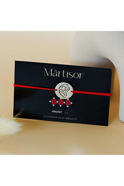 BLACK SWAN Bijoux Martisor bracelet with red string and 15mm coin made of 925...