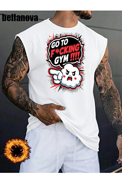 bellanova Men's White Printed Oversized Cut Cotton Crew Neck Undershirt