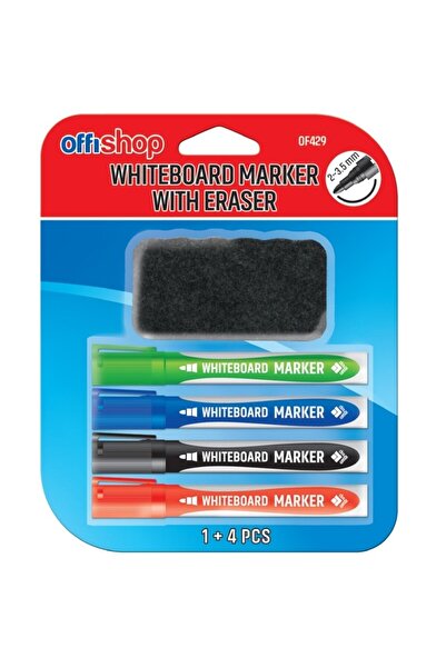 Offishop Set de 4 markere magnetice din burete pentru tablă, vârf rotund 2-3,...