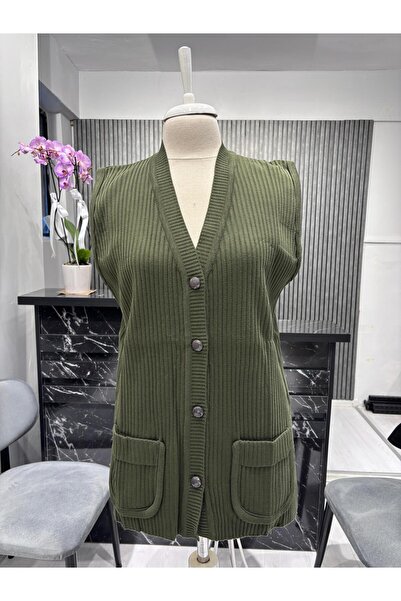 Özenli Triko Wool Knitted Patterned Knitwear Mother's Vest Non-Pilling