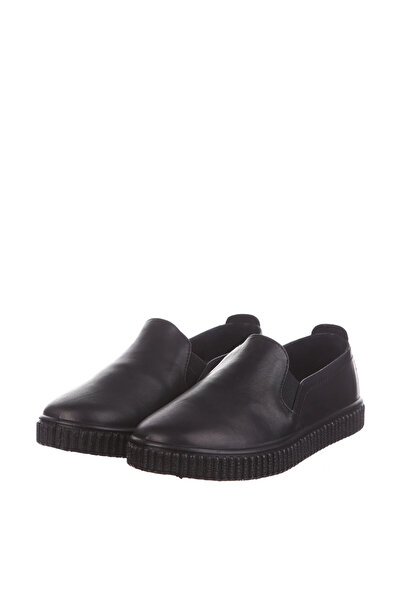 Tellus Pantofi sport damă din piele naturală neagră cu talpă plată , 0007