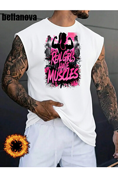 bellanova Men's White Printed Oversized Cut Cotton Crew Neck Undershirt