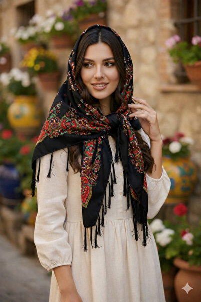 moda nokta Mardin Yöresel Hamavi Püskül Şal siyah rengi