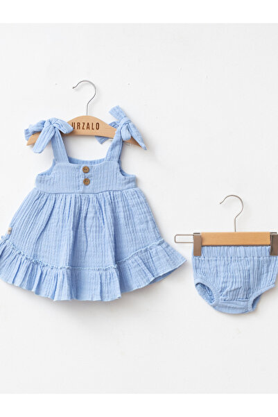 Jammybaby Ema 100% Cotton Muslin Baby Girl Panty Summer Strap Dress Bandana Set