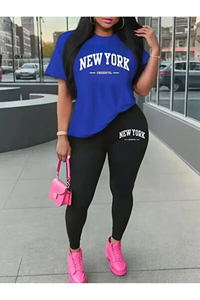 WOODROFFE Women's Newyork Printed Oversize T-Shirt Leggings Set Loose Combina...