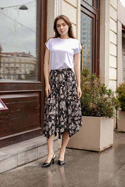 Jument Women's Patterned High Waist Eight-Piece Asymmetrical Midi-Length Belo...