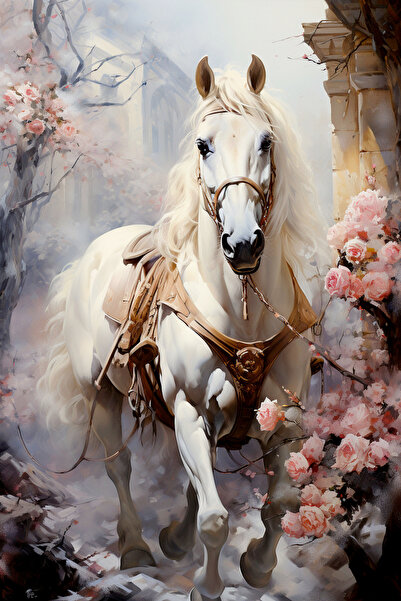 Aden DİJİTAL DEKORATİF BEYAZ AT KANVAS TABLO