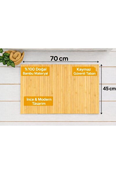 BAROTTİ %100 Doğal Bambu Banyo Paspası,Kaymaz Tabanlı,Modern Ahşap Görünümlü,...