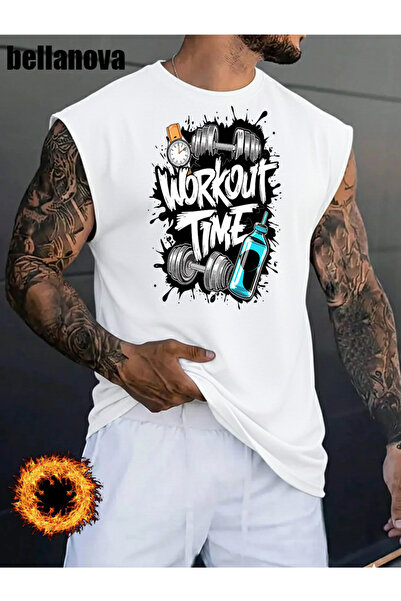 bellanova Men's White Printed Oversized Cut Cotton Crew Neck Undershirt