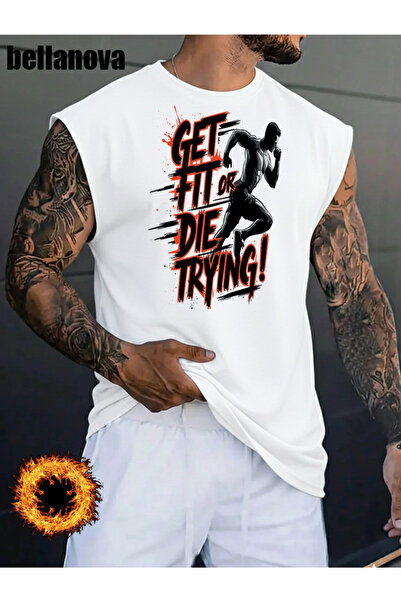 bellanova Men's White Printed Oversized Cut Cotton Crew Neck Undershirt