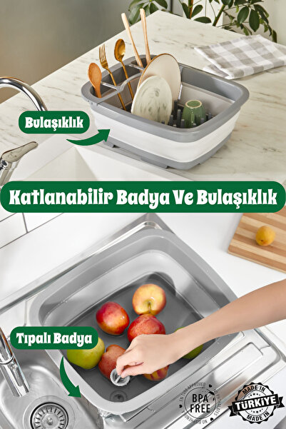 MUF HOME QLUX IDEAS Katlanabilir Su Giderli Bulaşıklık ve Yıkama Badyası Kamp...