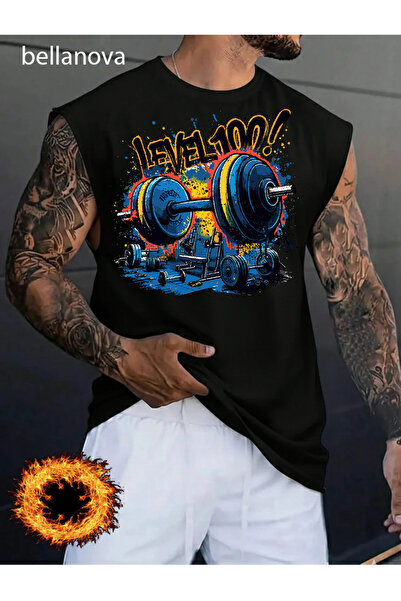 bellanova Men's Black Original Printed Oversize Cut Cotton Crew Neck Undershirt