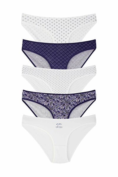 delis Set 5 perechi de chiloti din bumbac, pentru dama, 33500, Alb/Albastru