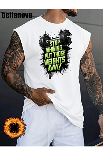 bellanova Men's White Printed Oversized Cut Cotton Crew Neck Undershirt