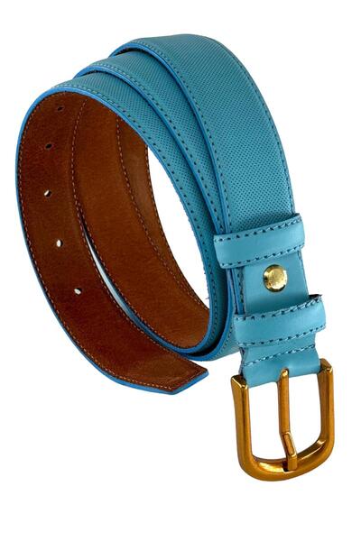 S.S SÜZER DERİ Bebe Blue Естествена кожа Златна катарама Модел с шевове 3 см ...