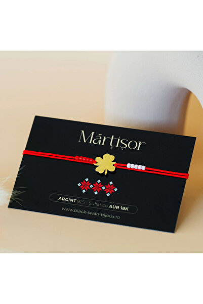 BLACK SWAN Bijoux Martisor bracelet with red string and 4-leaf clover made of...