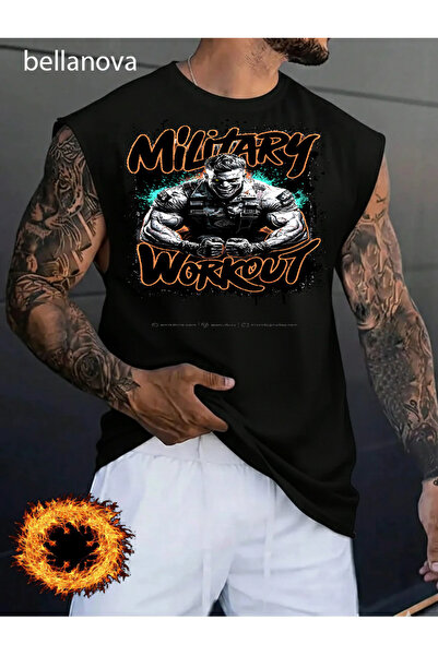 bellanova Men's Streetwear Style Original Lettered Black Cotton Tank Top Clot...