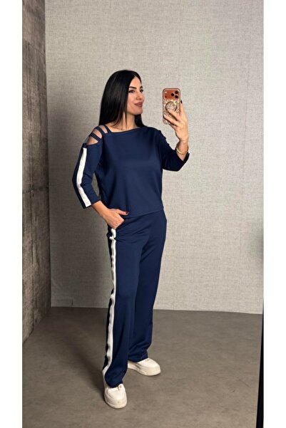 civetta Women's Long Sleeve Tulle Side Stripe Detail Modal Double Set