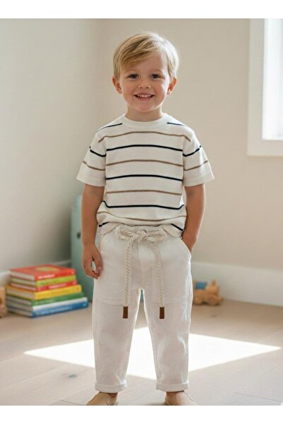 Ugly Duck Set tricotat tricou și pantaloni pentru copii 3-8 ani - Ecru