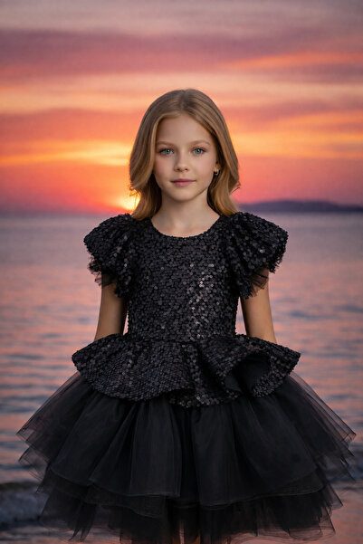 Lindissima Payetli Kat Kat Tül Kız Çocuk Abiye Elbise - Beyaz-Lacivert-Siyah ...