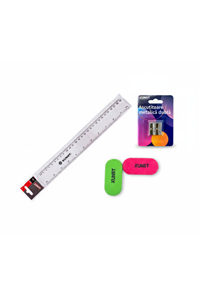 Kunst Ruler, Sharpener and 2 Erasers Set