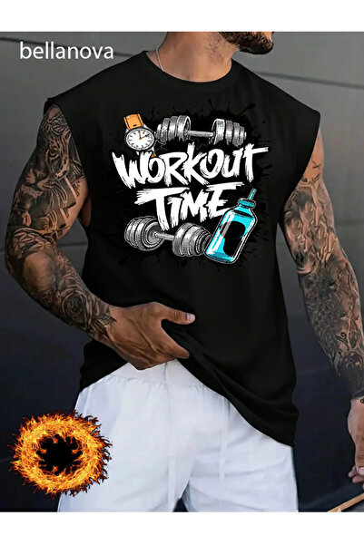 bellanova Men's Sports and Casual Stylish Printed Cotton Fabric Black Fitness...