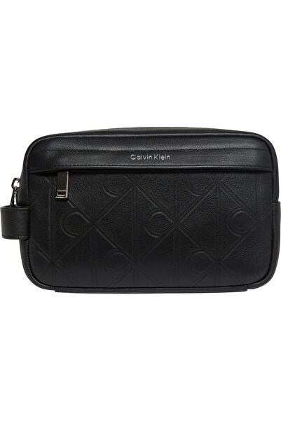 Calvin Klein Men's XL Emblem Aop Emboss Black Dopp Kit