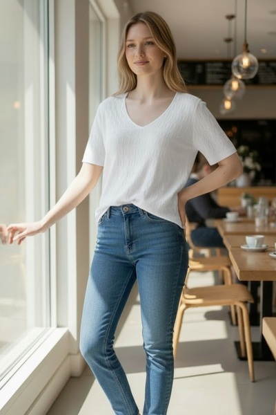 Forest Half-Sleeved Self-Patterned Thin Knitwear Sweater