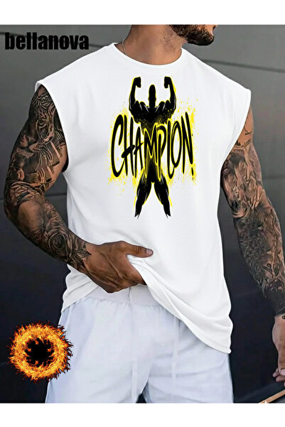 bellanova قميص رجالي أبيض مطبوع بقصة واسعة من القطن وياقة دائرية