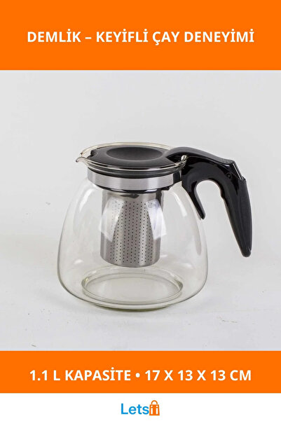 Letsii إبريق شاي زجاجي مزخرف مع مصفاة سعة 1.1 لتر