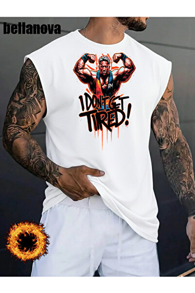 bellanova Men's White Printed Oversized Cut Cotton Crew Neck Undershirt