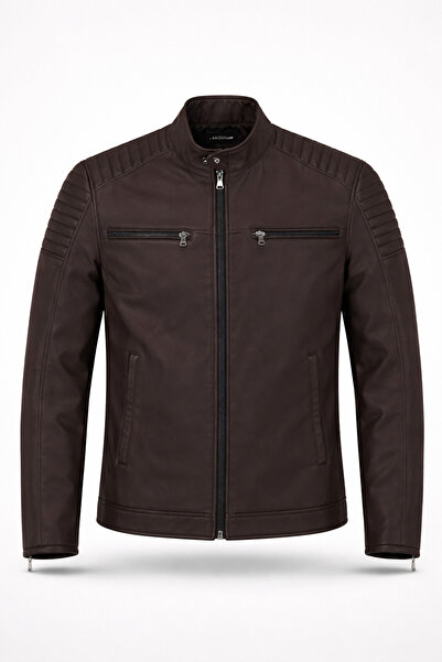 Mero Life Men's Brown Water and Wind Resistant Slim Fit Lined Seasonal Coat