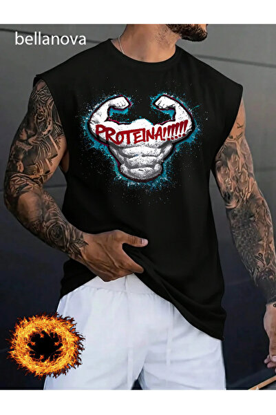 bellanova Men's Streetwear Style Original Lettered Black Cotton Tank Top Clot...