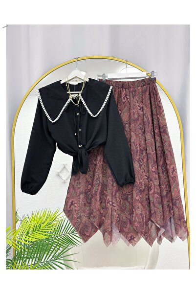 YEDİLALE Fisto Shirt and Asymmetric Chiffon Skirt Dual Set [Excluding Shawl]