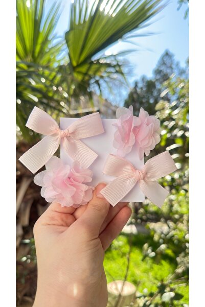 Toka Perisi Kız Bebek Çocuk Pembe Frida Fiyonk 4’lü Toka Seti